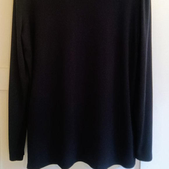 Alex Garfield Black Faux Leather Front Knit Tunic Long Sleeve Top- Size L-XL - Picture 4 of 8